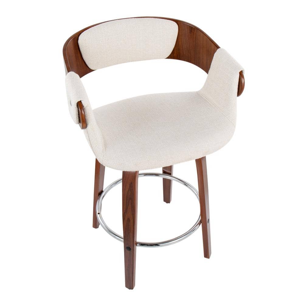 Elisa Cream Fabric and Walnut Wood Swivel Counter Stool, Set of 2