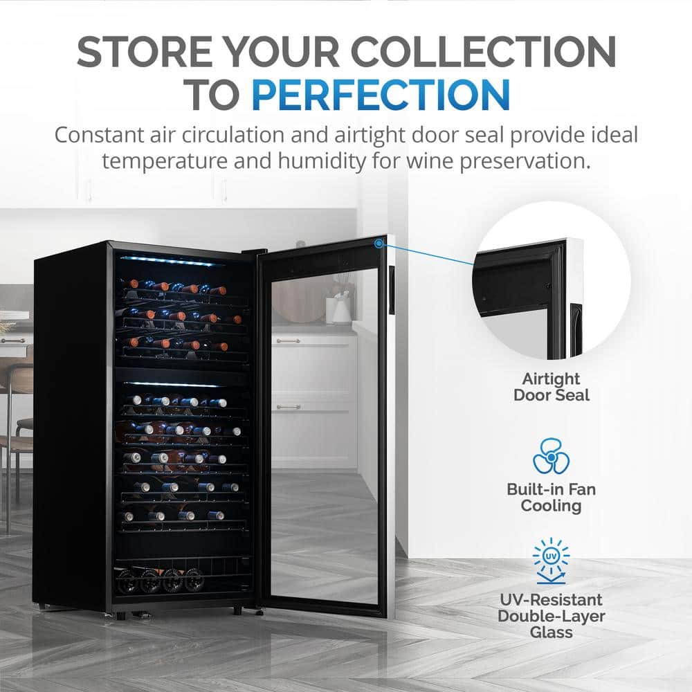 Newair 76 Bottle Stainless Steel Dual Zone Freestanding Wine Fridge