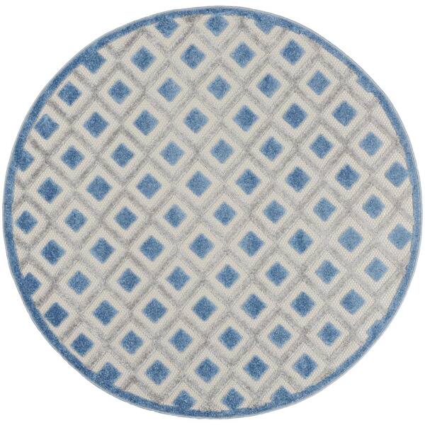 Home Decorators Collection Aloha Blue/Gray 4 ft. x 4 ft. Round Geometric Contemporary Indoor/Outdoor Patio Area Rug