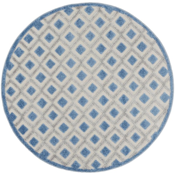Home Decorators Collection Aloha Blue/Gray 4 ft. x 4 ft. Round Geometric Contemporary Indoor/Outdoor Patio Area Rug