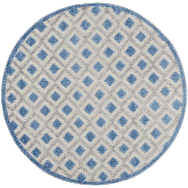 Home Decorators Collection Aloha Blue/Gray 4 ft. x 4 ft. Round Geometric Contemporary Indoor/Outdoor Patio Area Rug