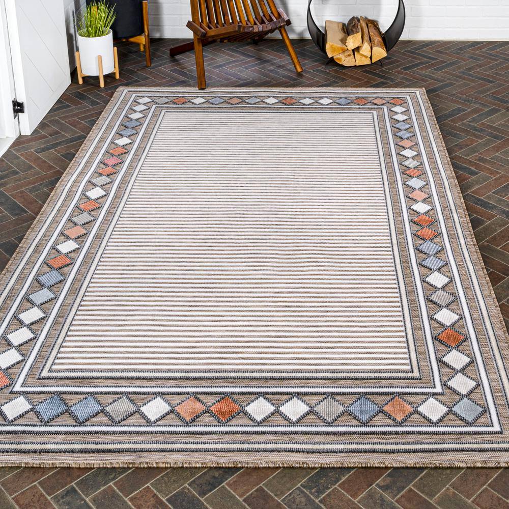 Sebastian Brown and Ivory Geometric Synthetic Rectangular Rug 3' x 5'