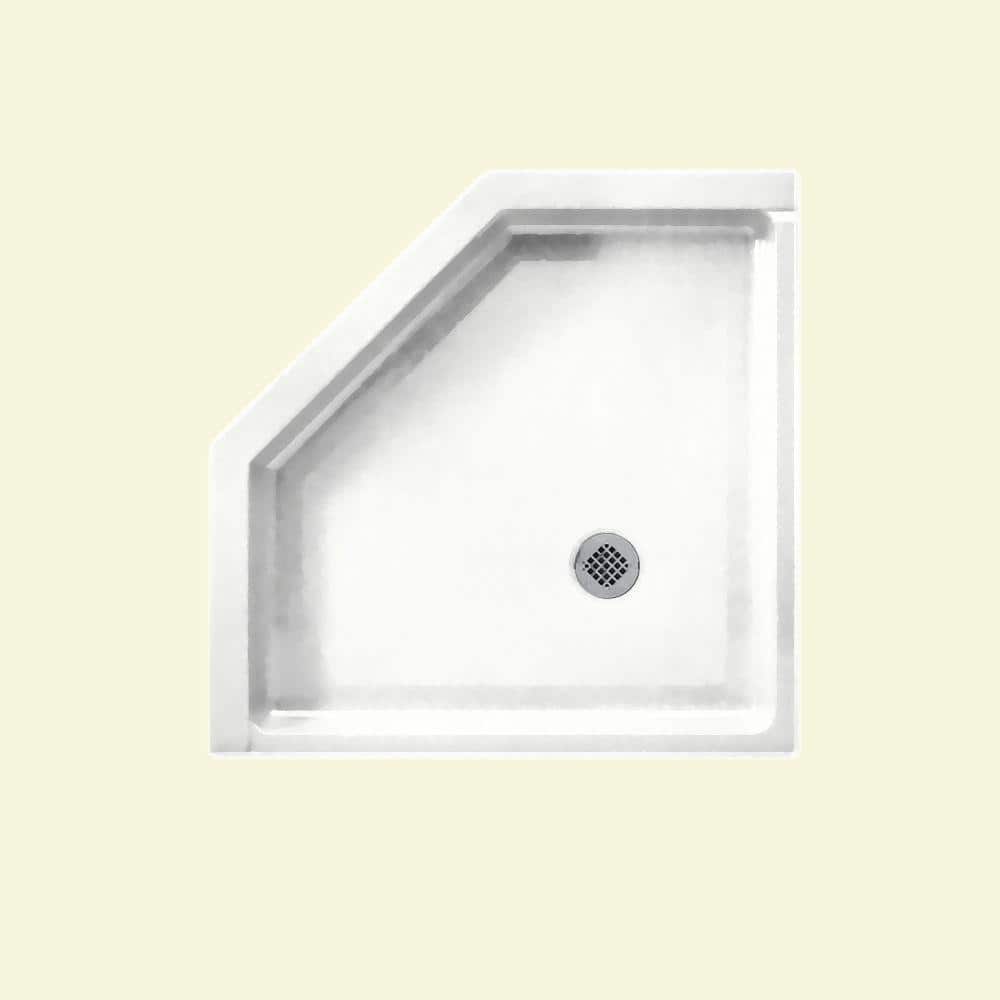Tahiti White Neo-Angle Corner Shower Base with Center Drain