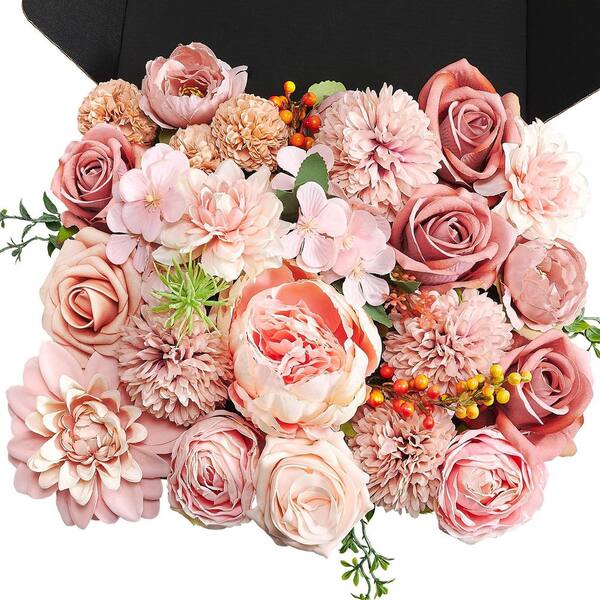 7.8 in. Pink Artificial Roses Flowers Combo Box HPJNUVM9