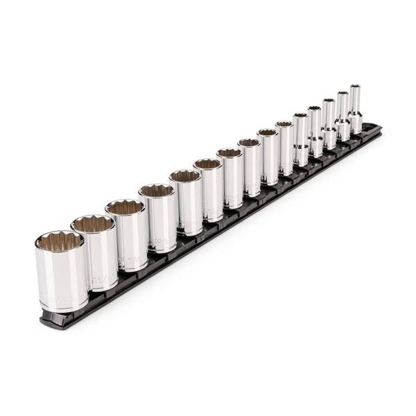 3/8 Inch Drive Semi-Deep 12-Point Socket Set with Rail, 15-Piece (1/4-1 in. )