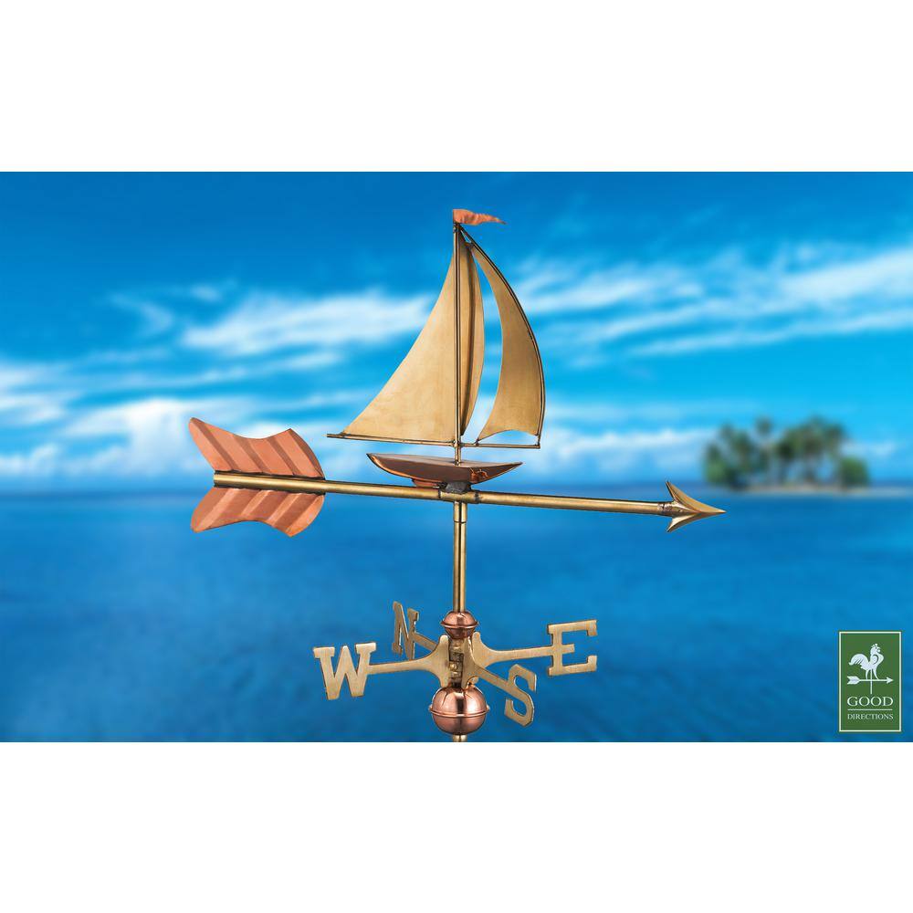 Polished Copper Sailboat Freestanding Garden Weathervane - 28" Height