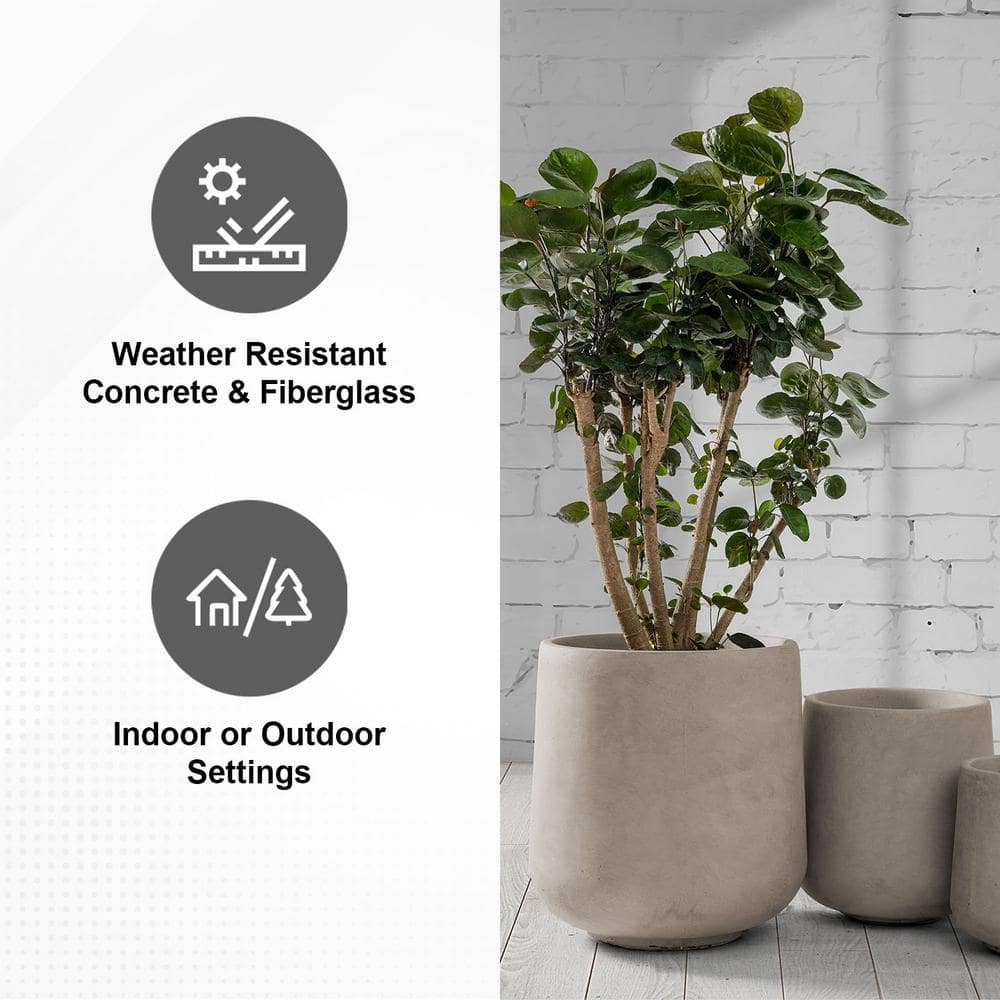 Weathered Concrete Round Planter Set with Drainage Holes