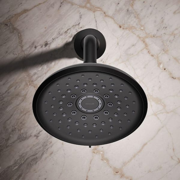 KOHLER Cursiva 3-Spray Patterns 6.75 in. Wall Mount Fixed Showerhead in Matte Black