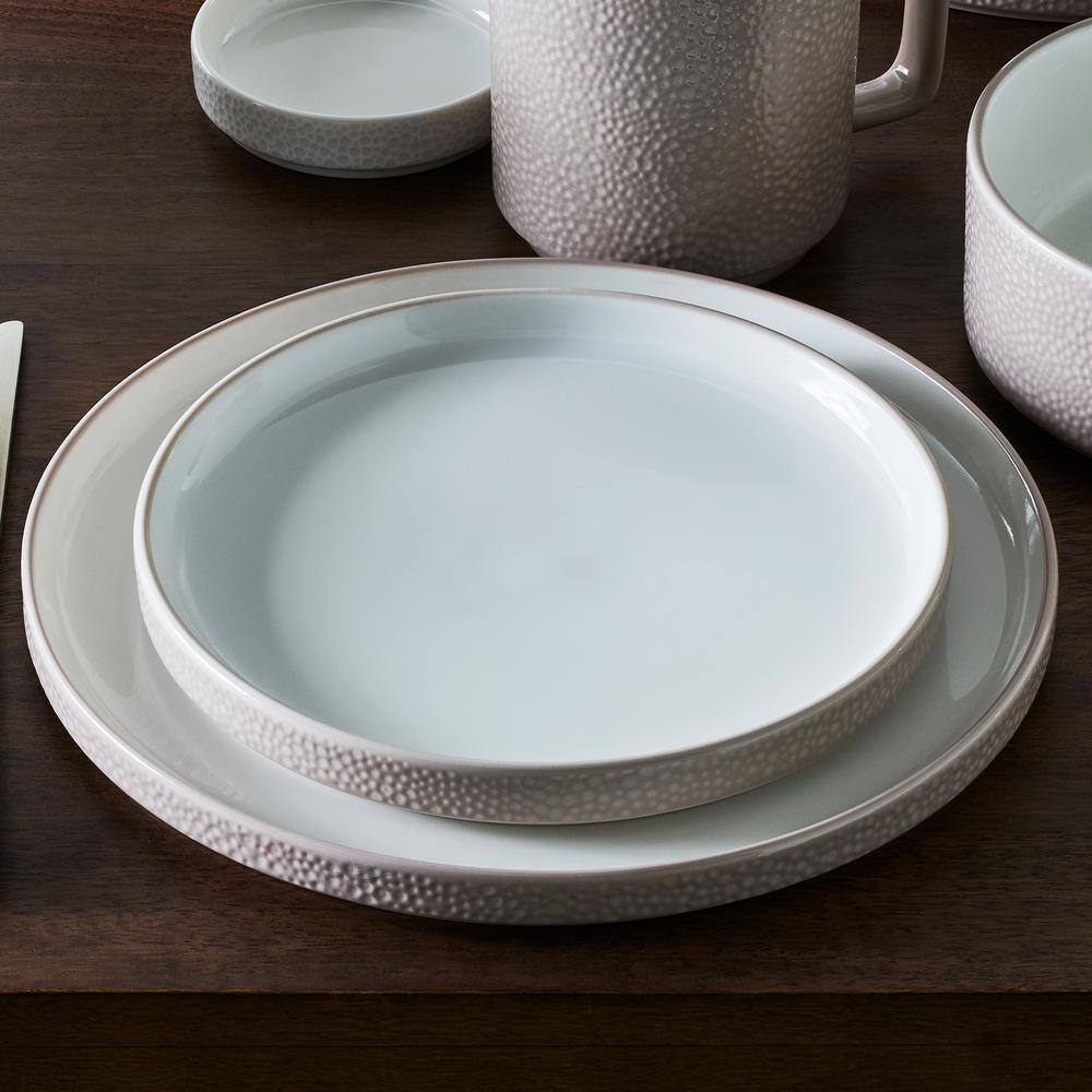 Taupe and White Porcelain 12-Piece Dinnerware Set, Service for 4