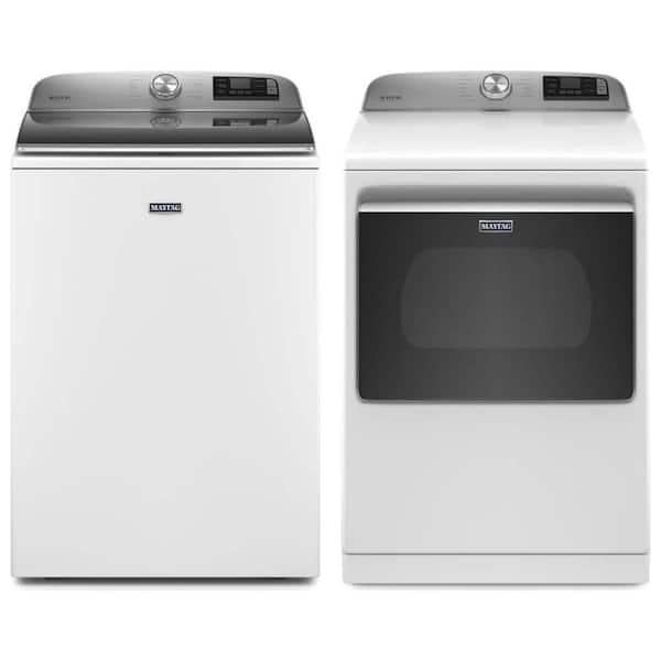 5.2 cu. ft. White Top Load Washer with Extra Power and 7.4 cu. ft. 240-Volt Dryer with Hamper Door Set