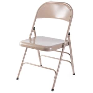 Beige Full Metal Curved Triple Braced Folding Chair