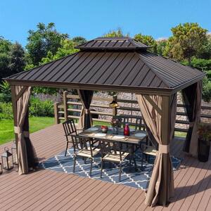 Alexander 10ft.D x 9ft.H x 12ft.W Aluminum Hardtop Gazebo with Galvanized Steel Roof, Mosquito Net and Privacy Sidewall