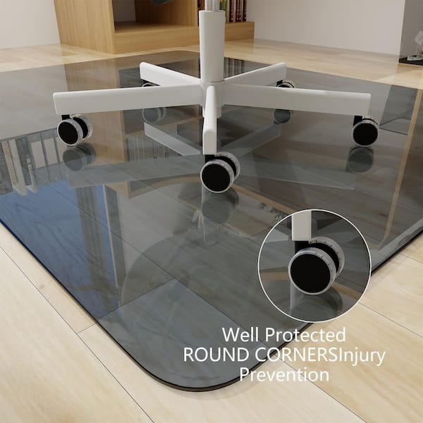 46 in. x 55 in. Blue-Gray Rectangle Glass Chair Mat Indoor Floor Mat