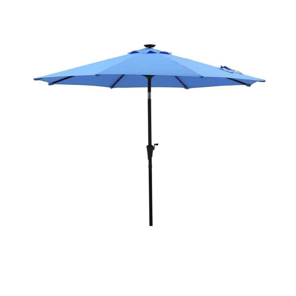 Sudzendf 9 ft. Steel Outdoor LED Lighted Market Patio Umbrella in Blue ...