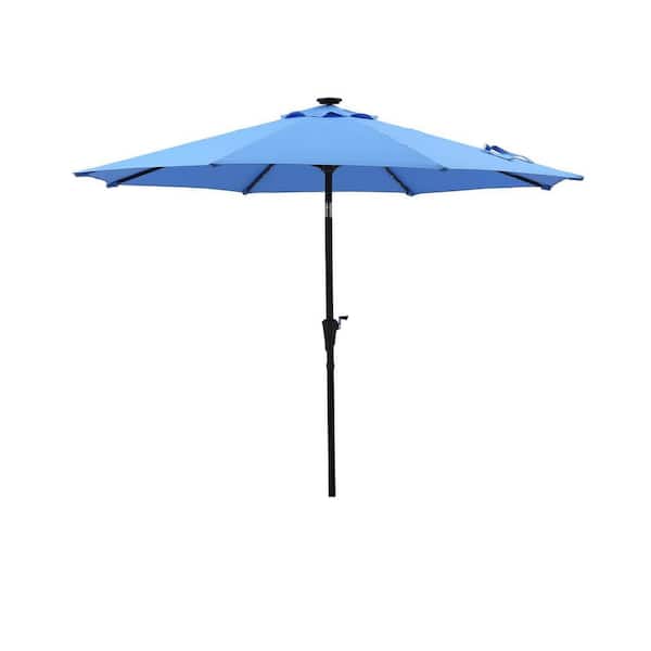 Sudzendf 9 ft. Steel Outdoor LED Lighted Market Patio Umbrella in Blue
