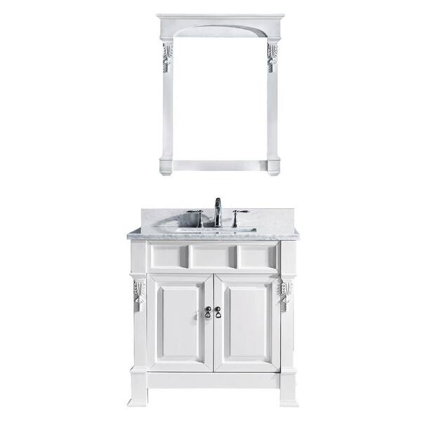 Virtu USA Huntshire 36 in. W Bath Vanity in White with Marble Vanity Top in White with Square Basin and Mirror