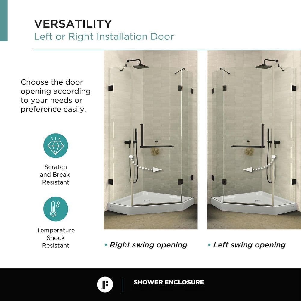 Neo Angle Black Acrylic and Glass Frameless Shower Enclosure