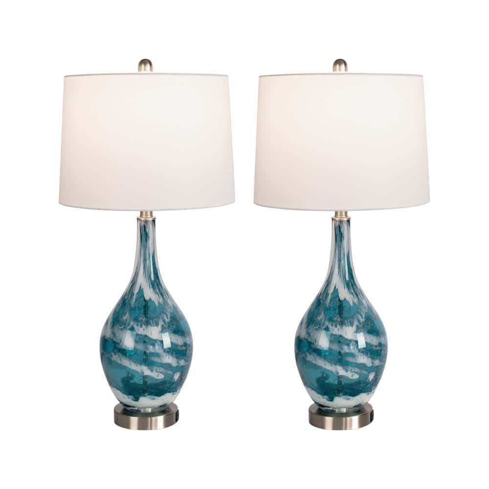 Maxax Denver 28 in. Blue Dimmable Table Lamp Set with USB (Set of 2 ...