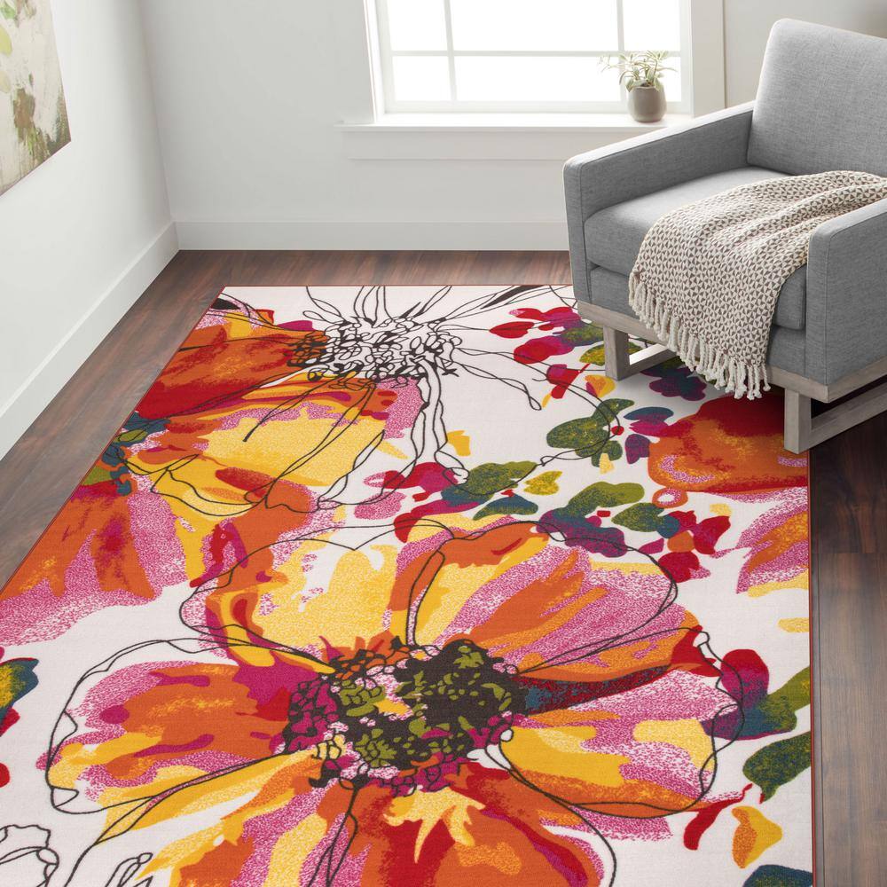 Vibrant Floral Bliss Non-Slip Synthetic Area Rug - 6' x 9'