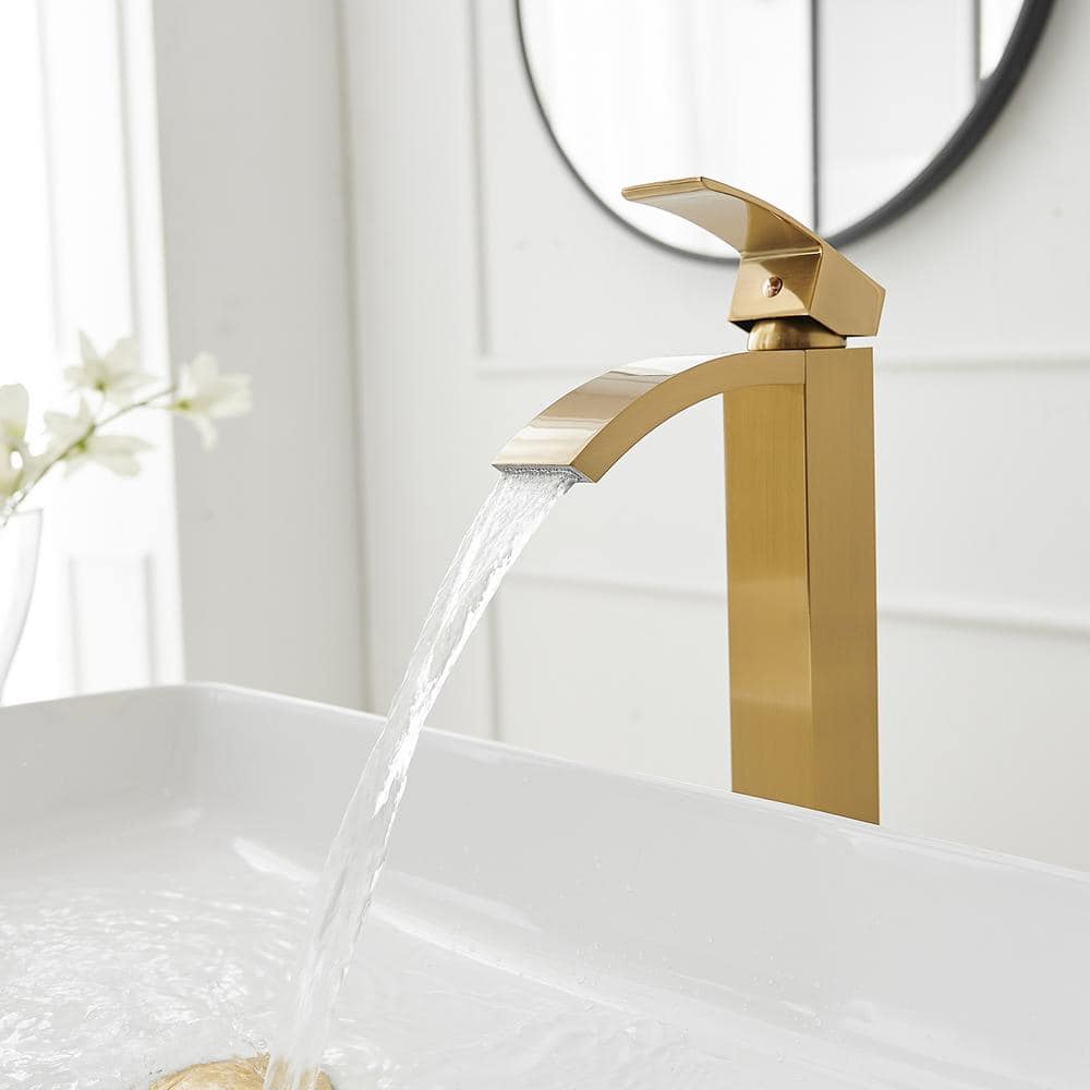 Brushed Gold Single Handle Waterfall Vessel Sink Faucet