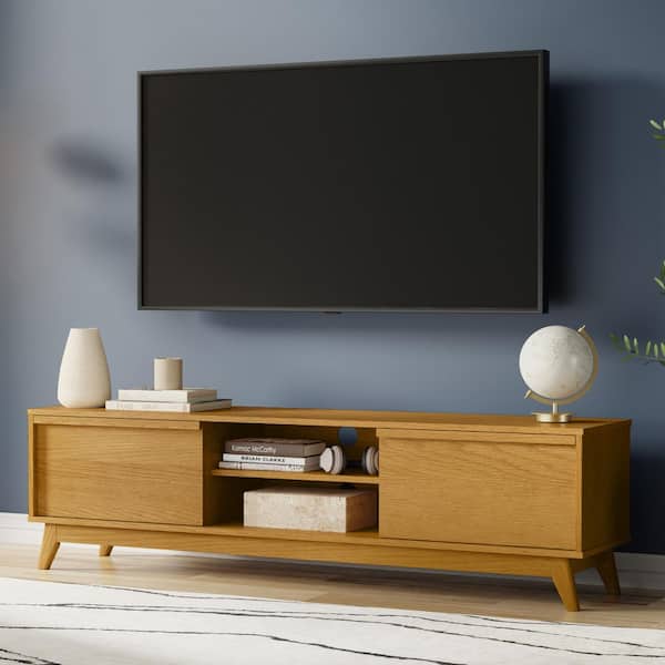 Lennon 72 inch Wide Mid Century Modern TV Media Stand in Oak Veneer