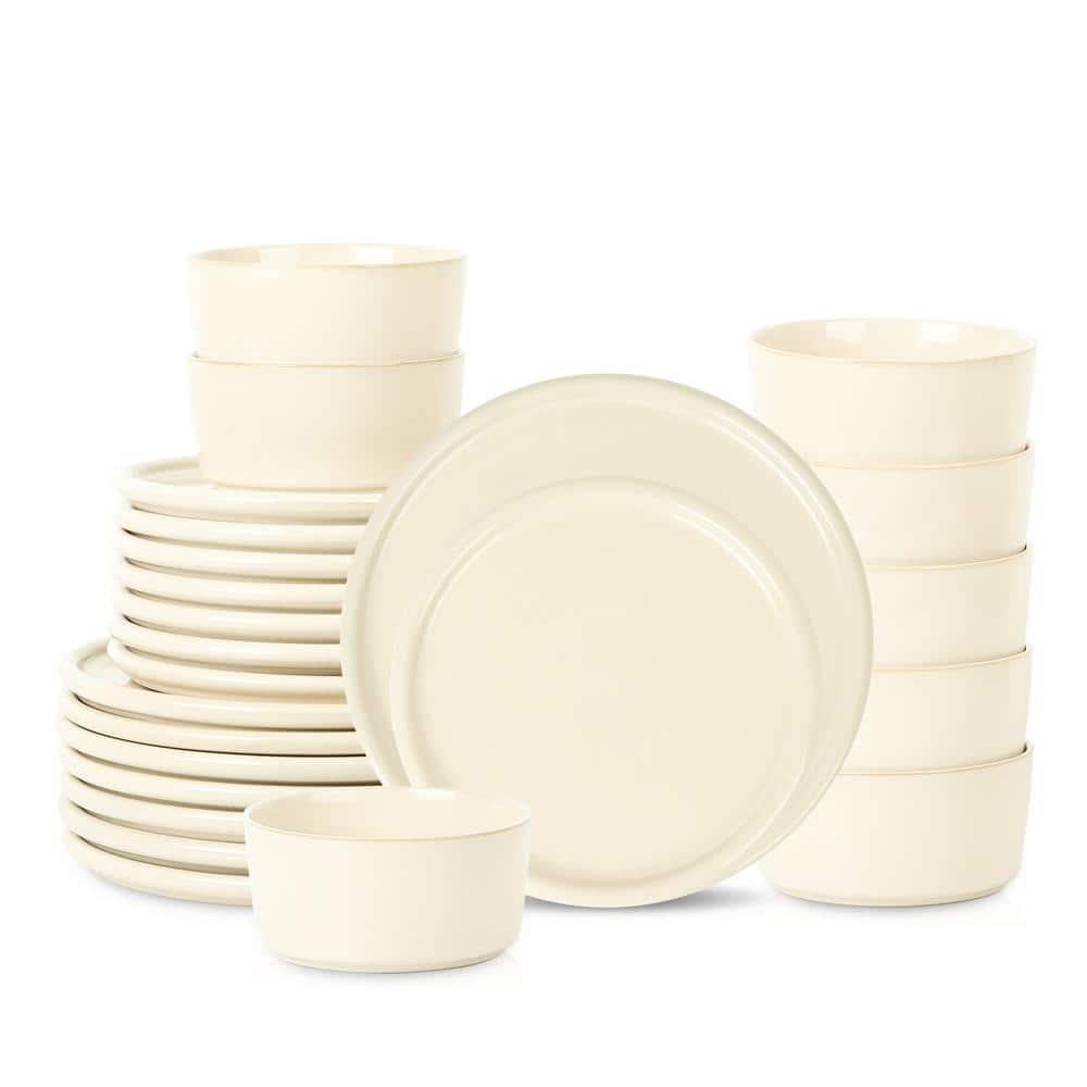 STONE LAIN Eden 24-Piece Beige Stoneware Dinnerware Set