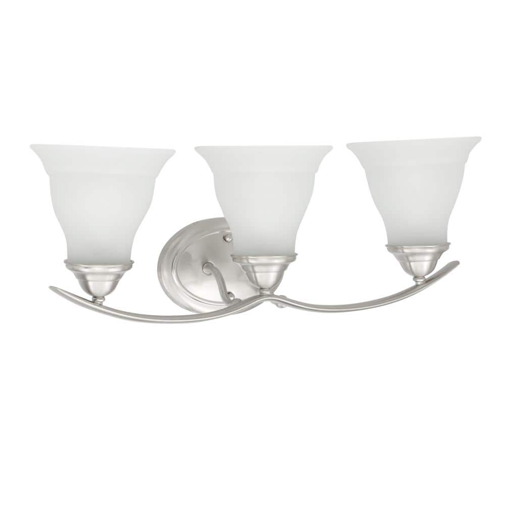 Trinity Brushed Nickel 3-Light Vanity Fixture with Etched Glass Shades
