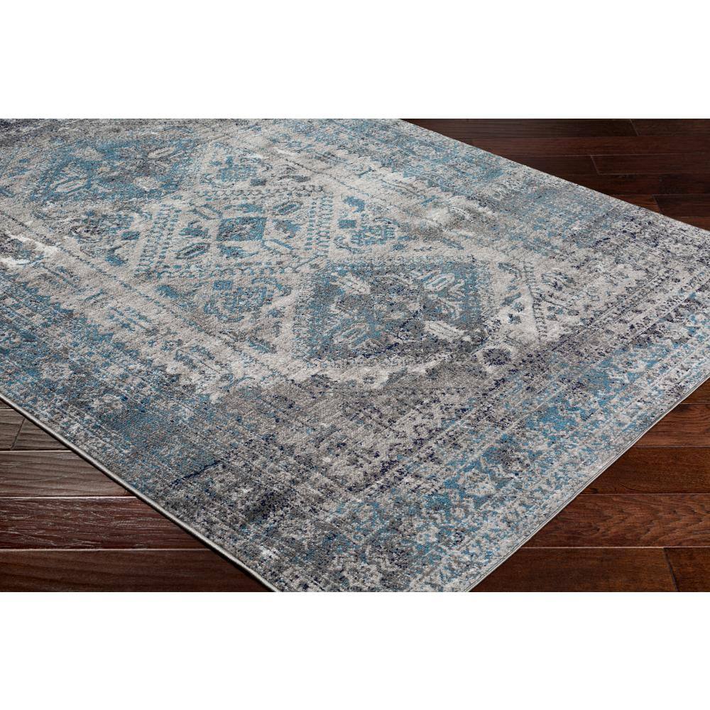 Blue and Grey Rectangular Stain-Resistant Synthetic Area Rug