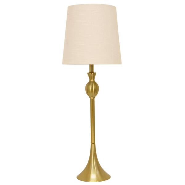 Decor Therapy Wynn 30 in. Brushed Brass Table Lamp with Linen Shade