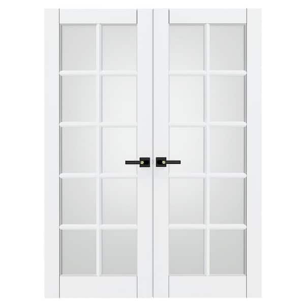 60 in. x 80 in. Composite, MDF, 10-Lite, Frosted Glass, Primed, White Interior Door Slab With Black Lever Handle