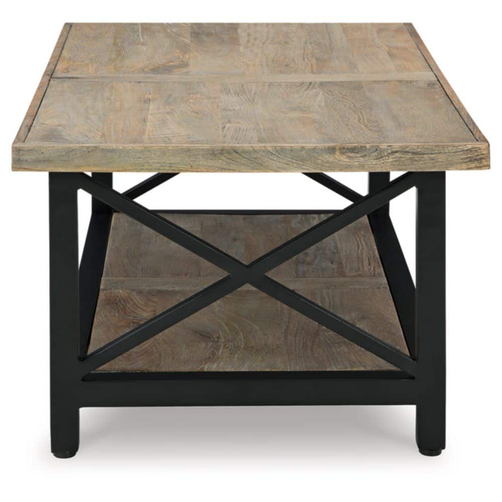 Transitional Rectangular Wood and Metal Coffee Table, Black/Brown