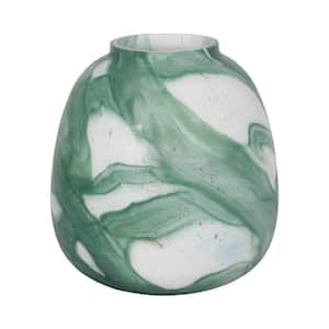 13 in. Green Glass Round Decorative Vase