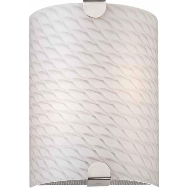 Esprit 2-Light Indoor Brushed Nickel Wall Mount or Wall Sconce with White Frit Glass Half Cylinder Shade