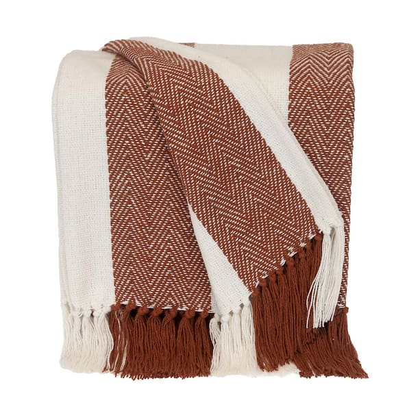 PARKLAND COLLECTION Transitional Stripe Rust Rectangle 60 in. x 50 in. Throw Blanket