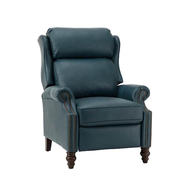 JAYDEN CREATION Medusaeus Turquoise Genuine Leather Manual Recliner with Solid Wood Legs