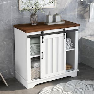 32 in. W x 16 in. D x 32 in. H Brown White Linen Cabinet with Adjustable Shelf