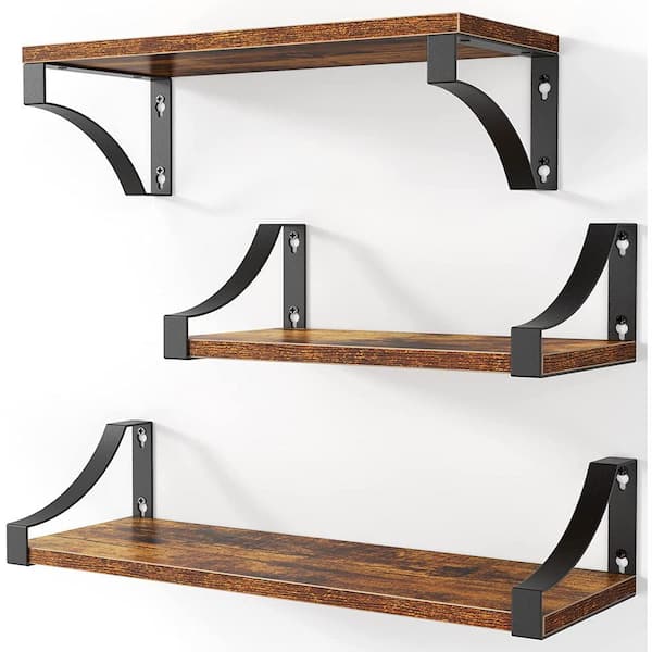 Cubilan 16.4 in. W x 5.9 in. D Rustic Brown Wood Composite Decorative Wall Shelf, Set of 3