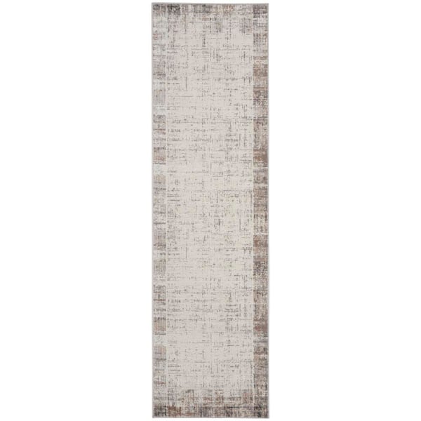 Nourison Elation Ivory Grey 2 ft. x 6 ft. All-over design Contemporary Runner Area Rug