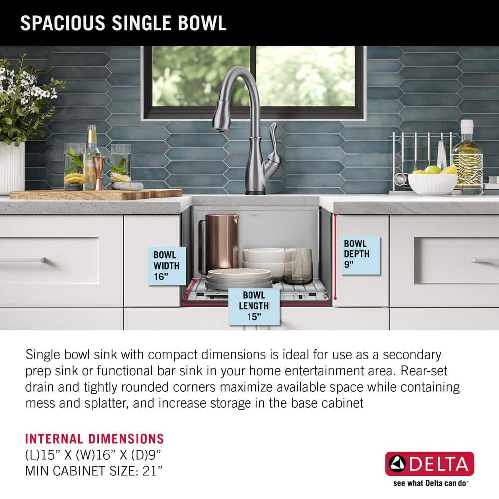 Delta 17" Stainless Steel Undermount Bar Prep Sink with WorkFlow Ledge