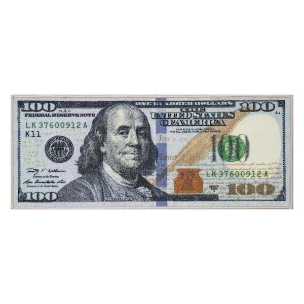 Ottomanson Riches 100 Dollar Bill Collection Non-Slip Rubberback