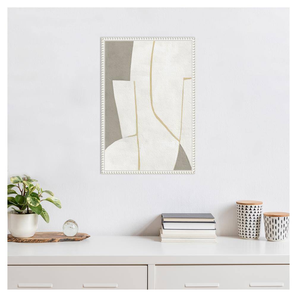 Small White and Gray Abstract Canvas Print with Beaded Frame
