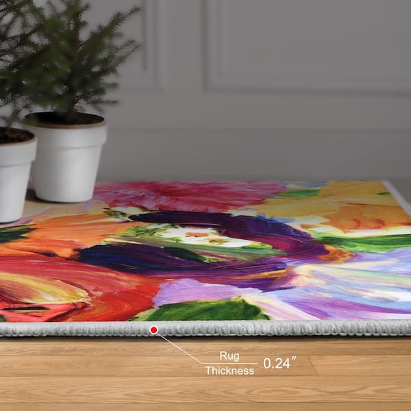 Yellow and Violet I, 5'x8' Hand Washable Flowers Art Area Rug, power-loomed, 100% polyester, 2mm pile, non-slipping back