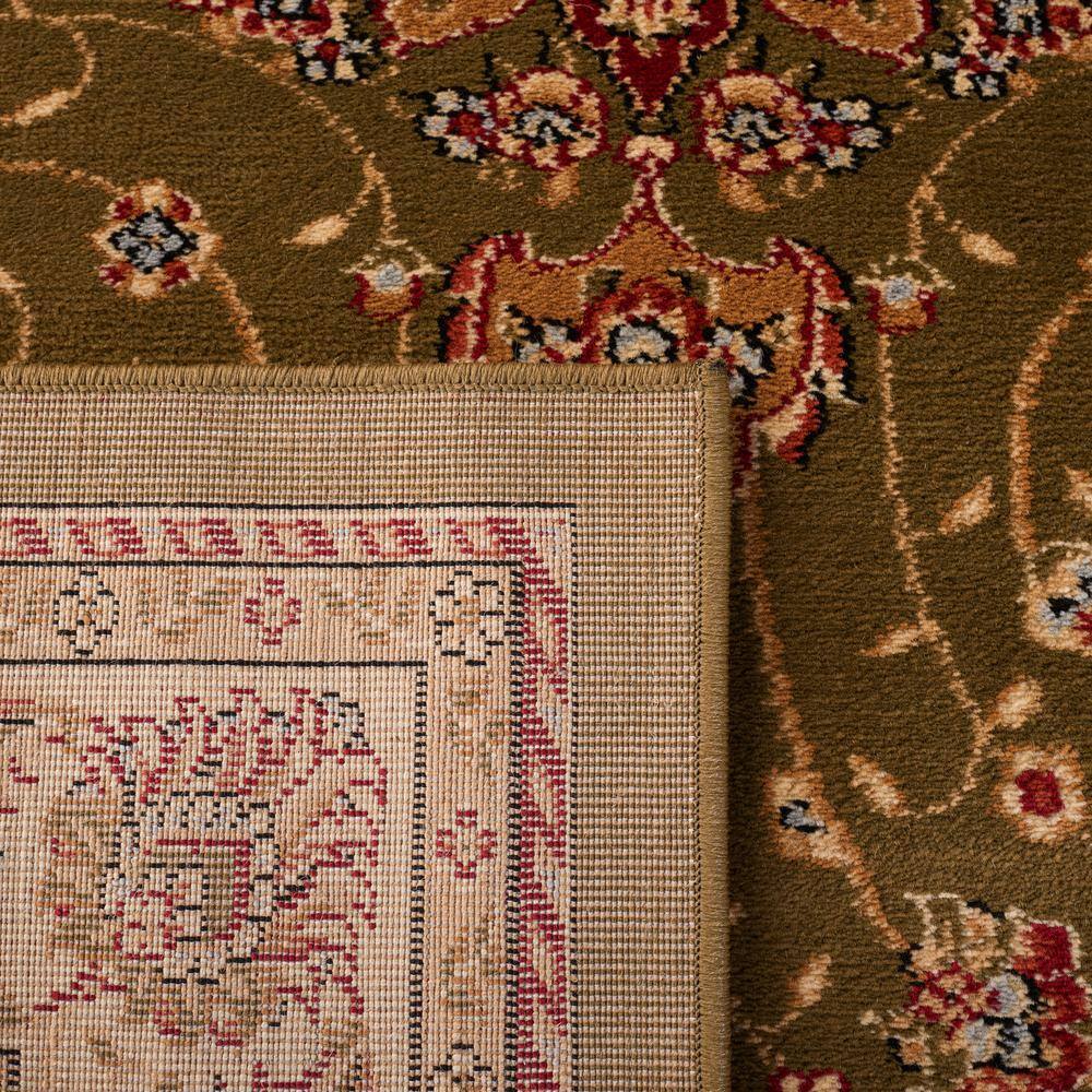 Ivory and Sage Floral Synthetic 8' Round Area Rug