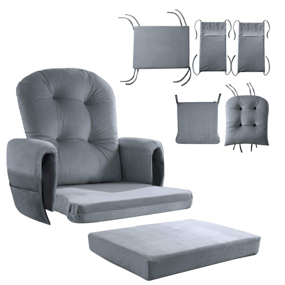 Gray Rectangular Outdoor Glider Cushio, Glider Rocker Replacement Cushions 5 Pcs with Storage Side Pocket, Velvet Fabric price history on PriceWatchPro