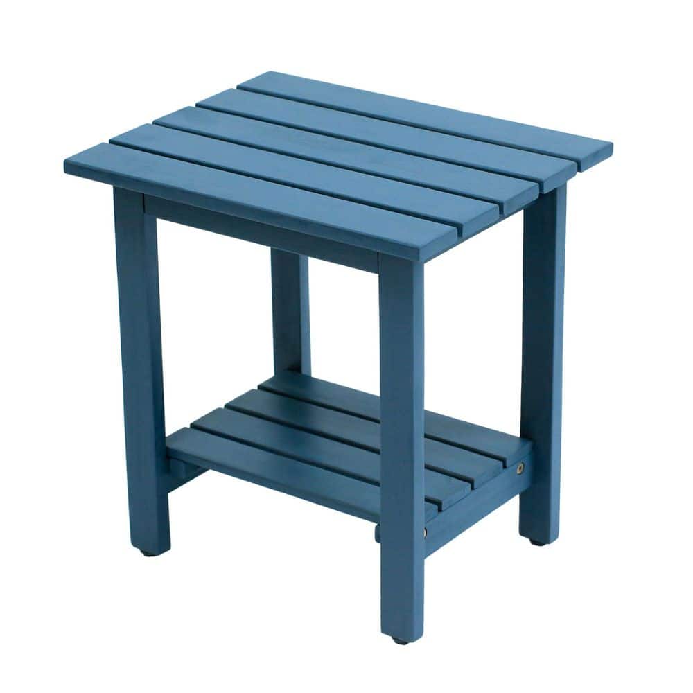 Kellie 16.1 in. Cottage Classic Slatted Solid Acacia Wood Indoor/Outdoor Side Table with Shelf, Nautical Blue price history on PriceWatchPro
