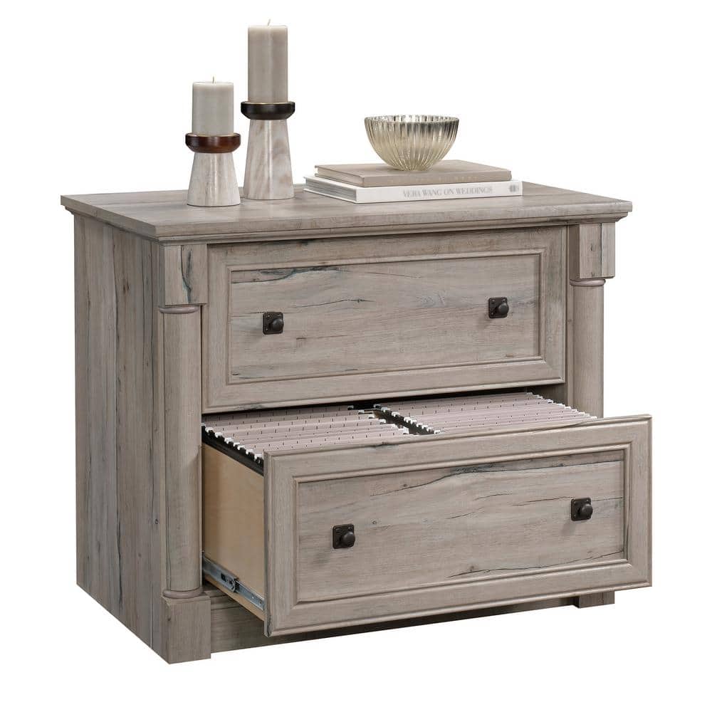 Split Oak 2-Drawer Lateral File Cabinet with Laminate Surface