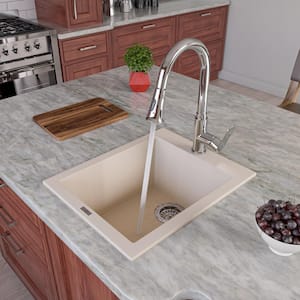 Drop-In Granite Composite 16.13 in. 1-Hole Single Bowl Kitchen Sink in Biscuit