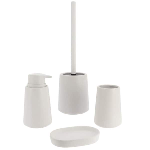 Unbranded Smooth Bathroom Accessory Set-4 pieces - Tumbler, Soap Dispenser, Soap Dish, Toilet Bowl Brush White