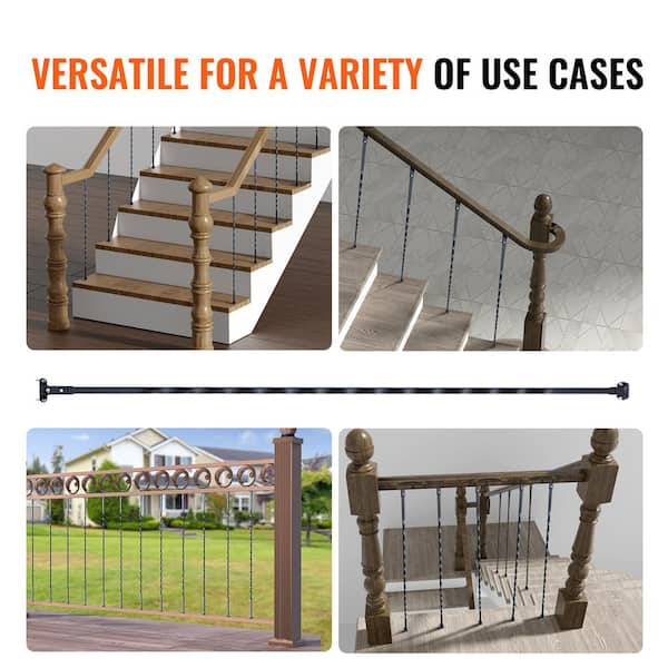 VEVOR Staircase Metal Balusters 44 in. Hx 0.51 in. W Black Galvanized Steel Stair Railing Kit Deck Baluster (10-Pack)
