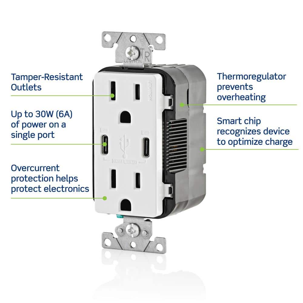 Light Almond Dual Type-C USB In-Wall Charger with Tamper Resistant Outlet